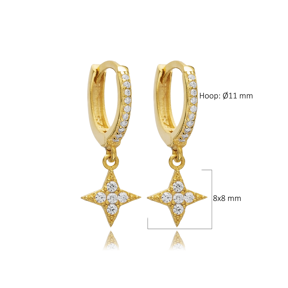 Flower Design CZ Stone Silver Dangle Earrings