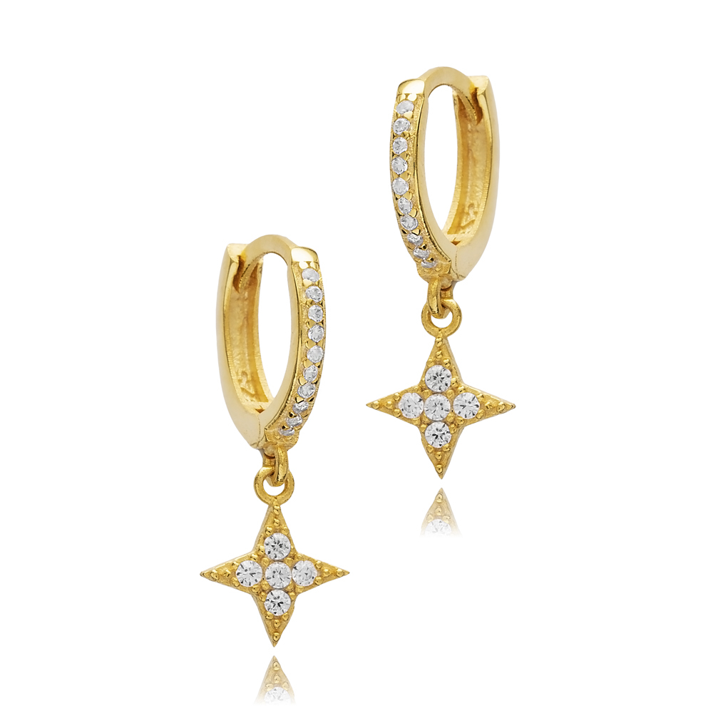 Flower Design CZ Stone Silver Dangle Earrings