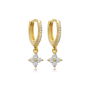 CZ Stone Flower Shape Silver Dangle Earrings