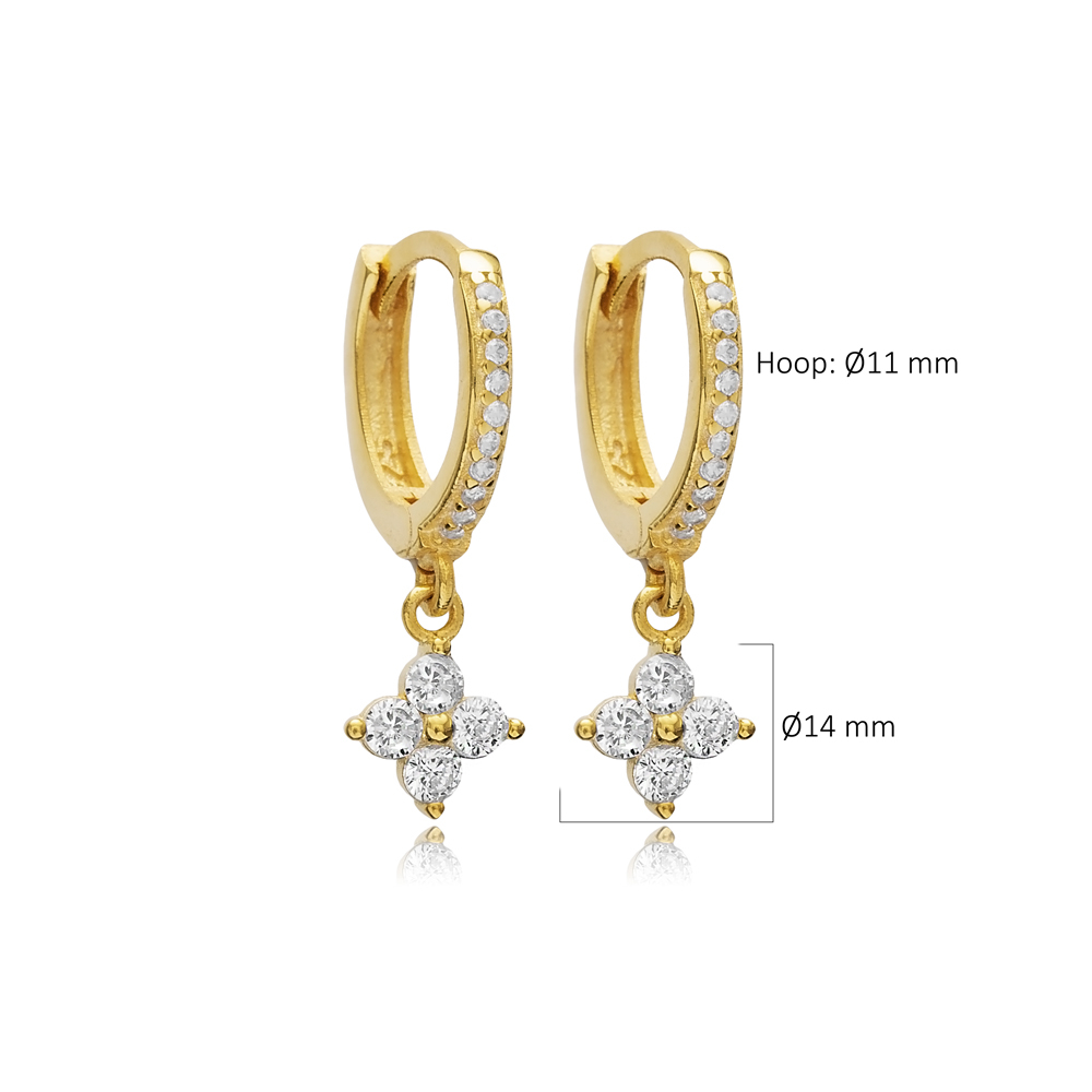 CZ Stone Flower Shape Silver Dangle Earrings