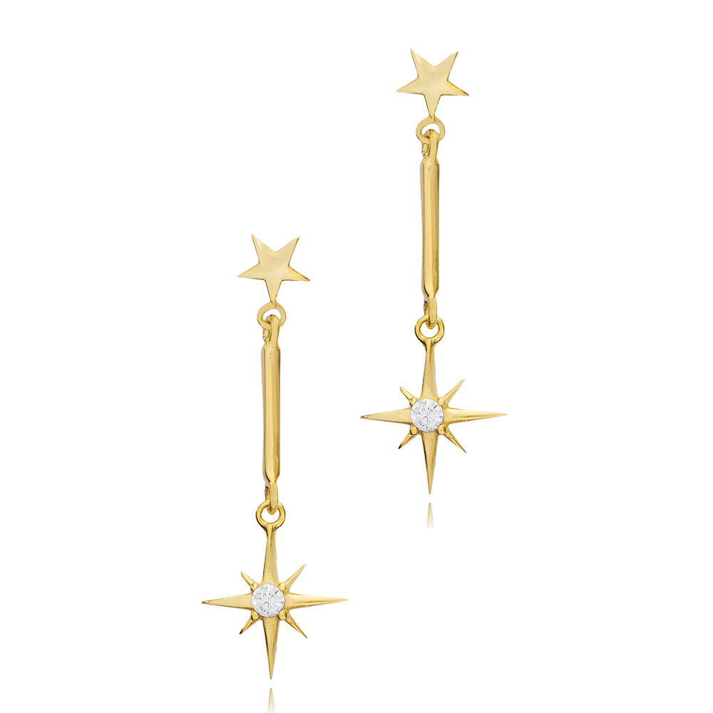 Compass Shape Star Silver Stud Earrings