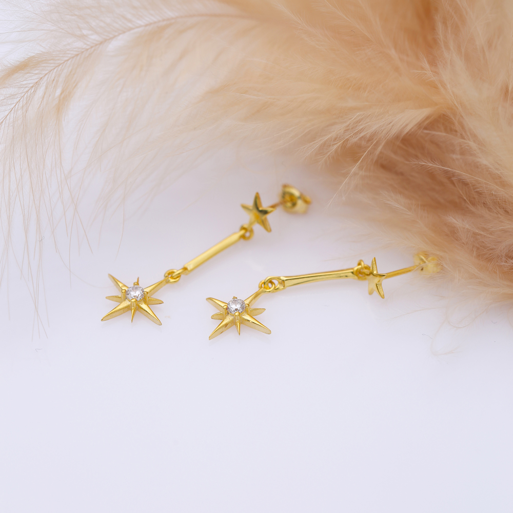 Compass Shape Star Silver Stud Earrings