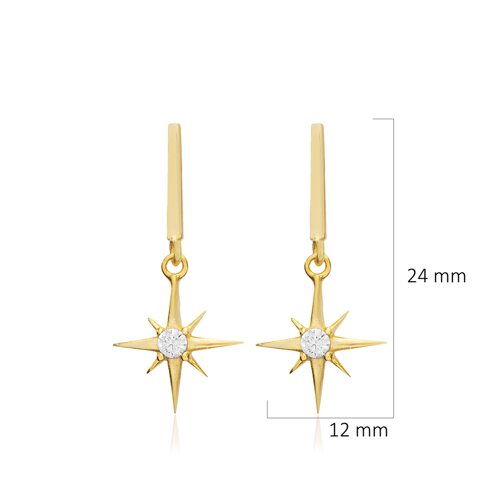 Compass Shape Bar Silver Stud Earrings