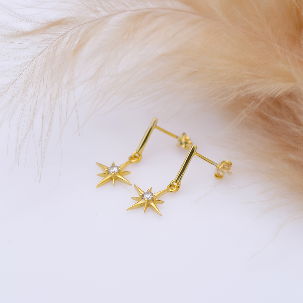 Compass Shape Bar Silver Stud Earrings