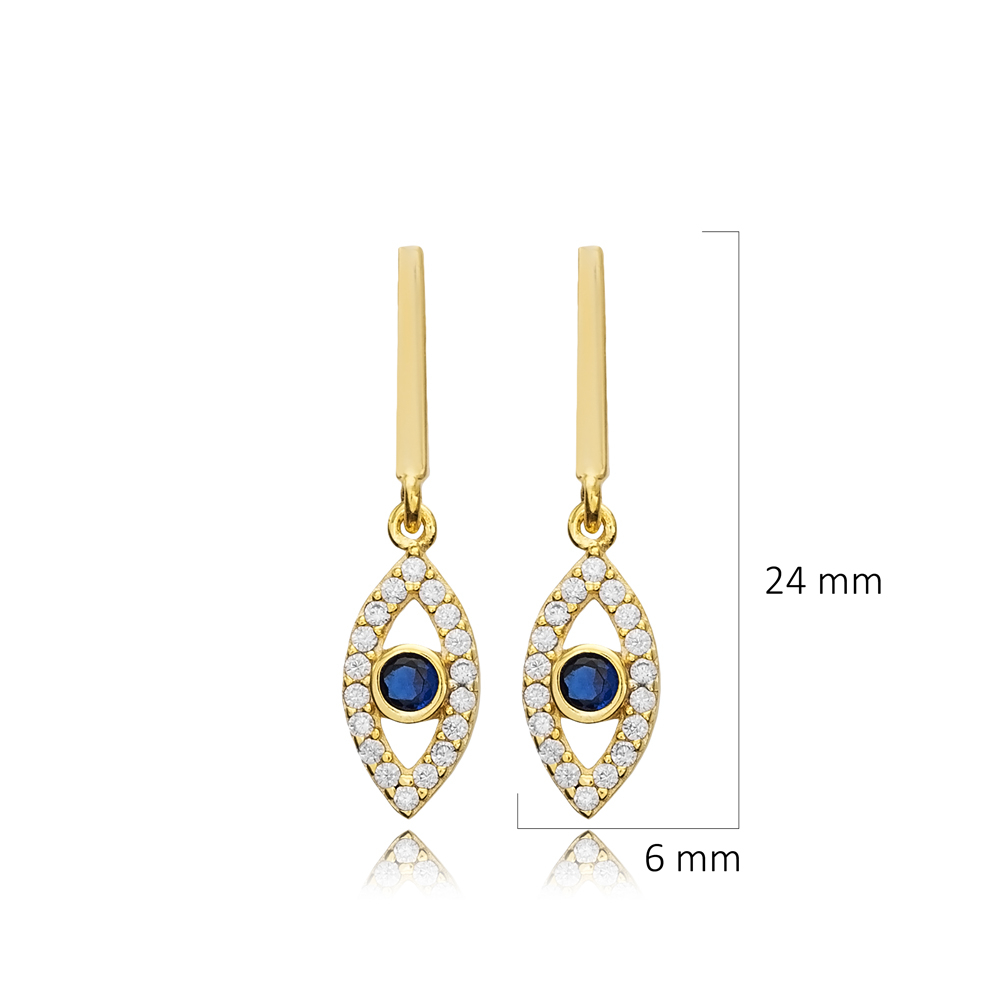 Evil Eye Design Bar Silver Stud Earrings