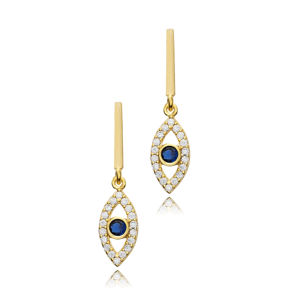 Evil Eye Design Bar Silver Stud Earrings