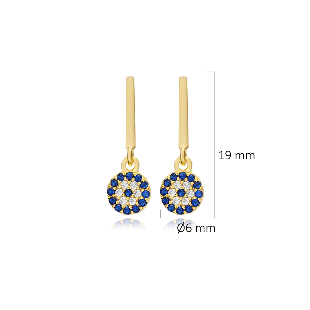 Round Evil Eye Bar Silver Stud Earrings