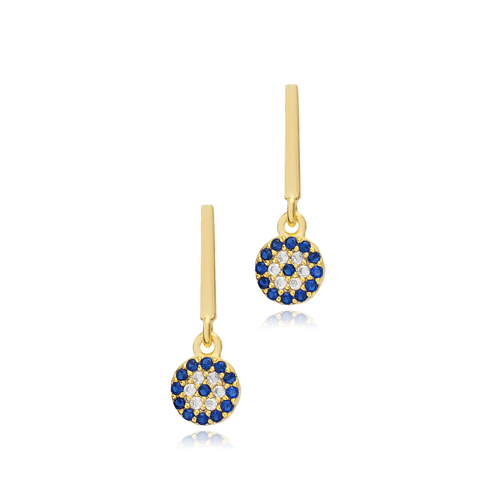 Round Evil Eye Bar Silver Stud Earrings
