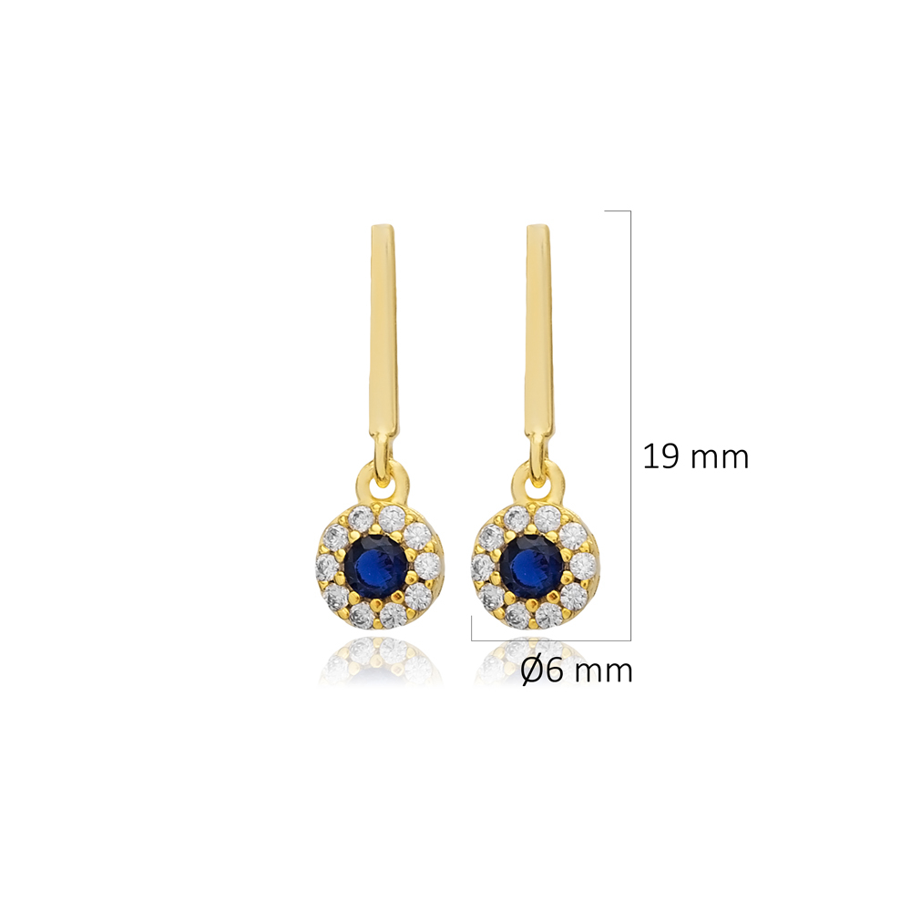 Sapphire CZ Round Bar Silver Stud Earrings
