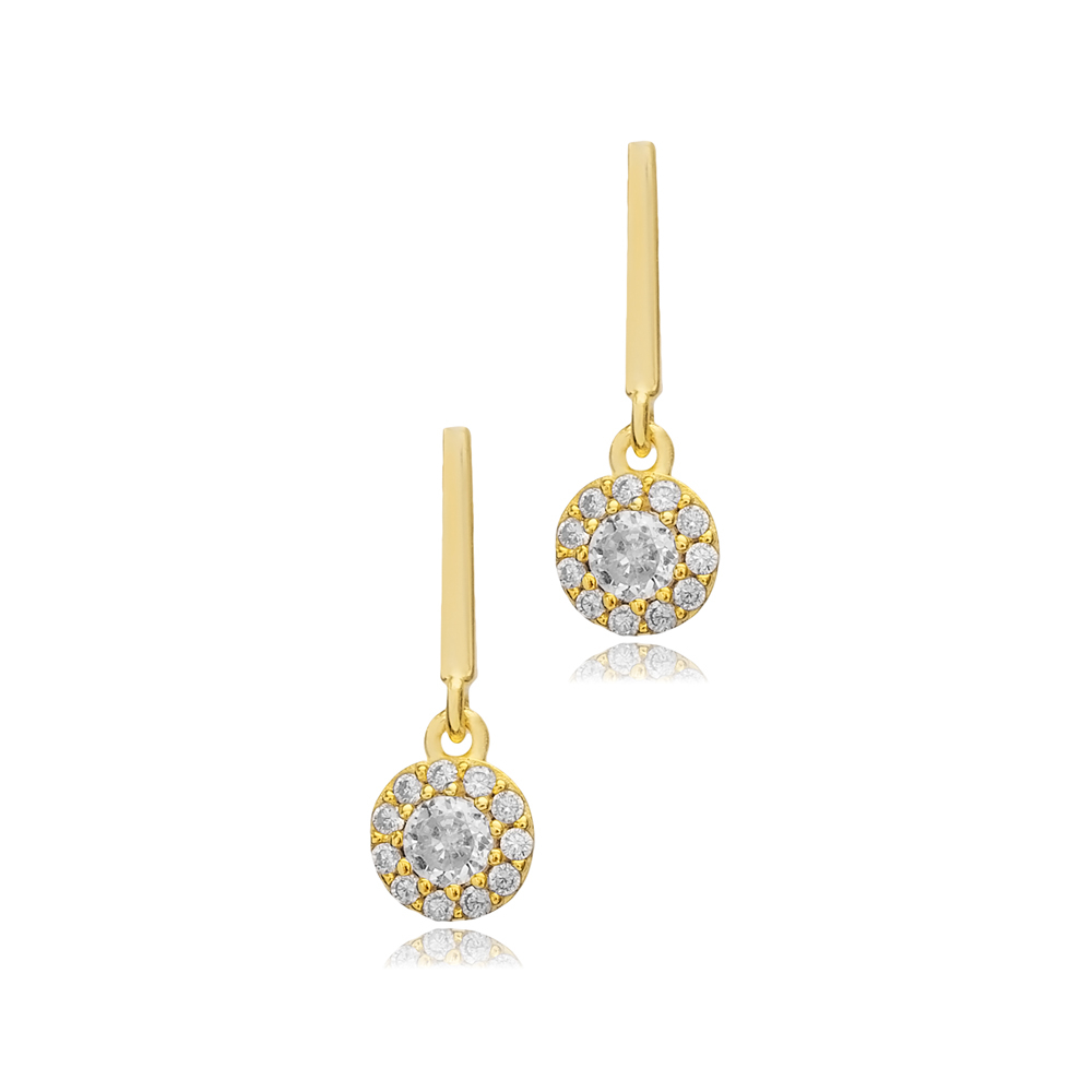 Clear CZ Round Bar Silver Stud Earrings