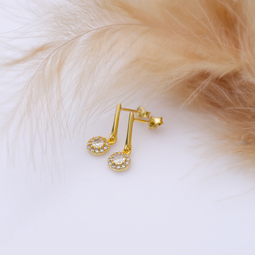 Clear CZ Round Bar Silver Stud Earrings
