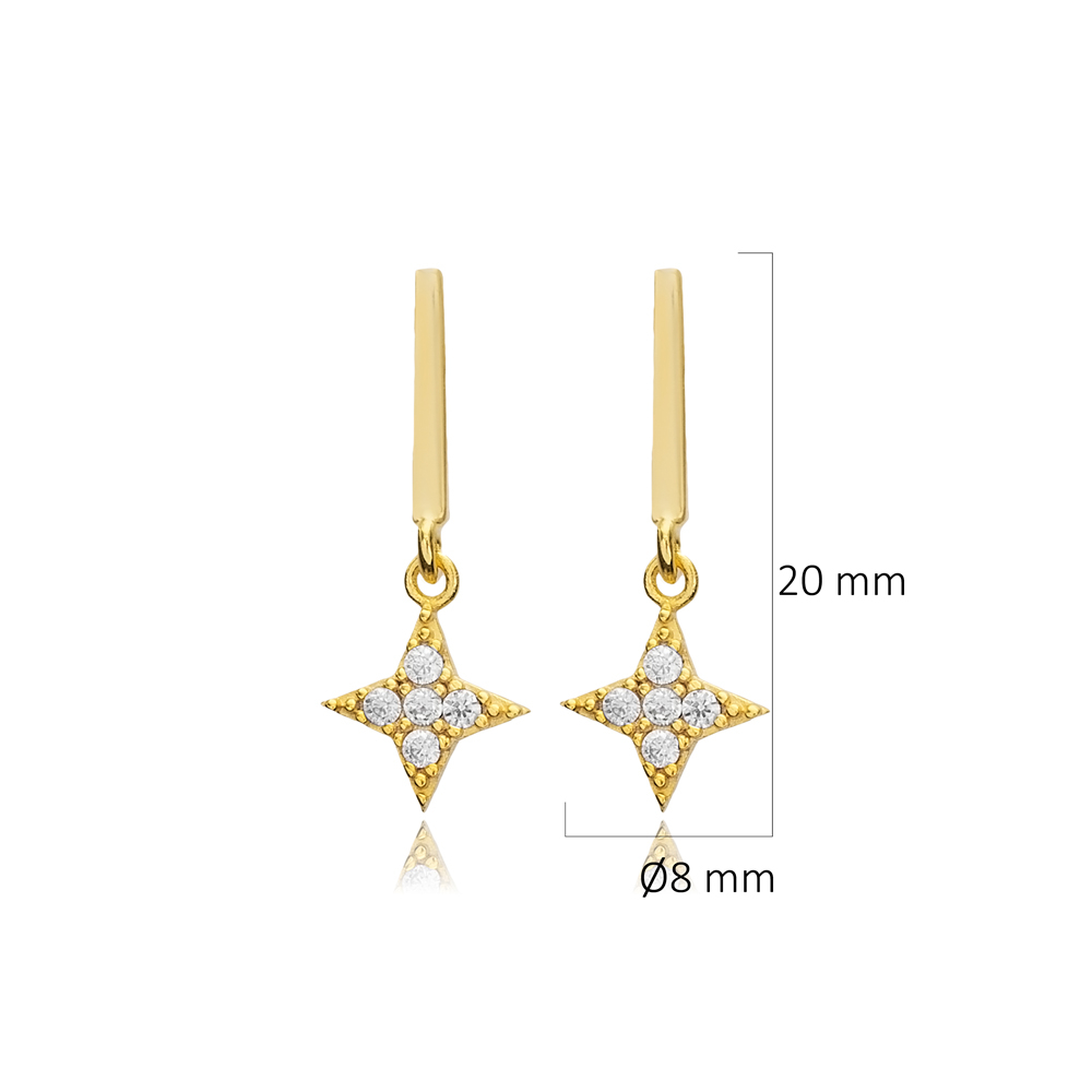 Flower CZ Round Bar Silver Stud Earrings