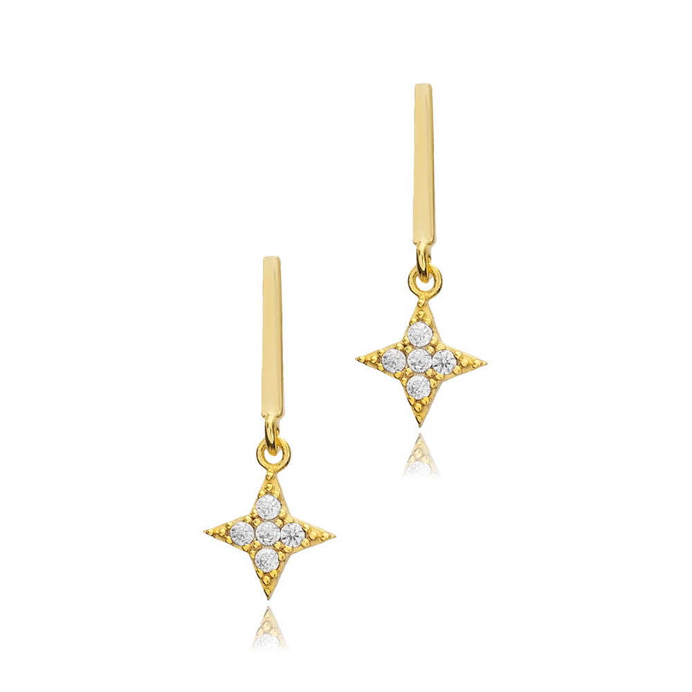Flower CZ Round Bar Silver Stud Earrings