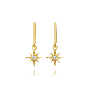 North Star CZ Bar Silver Stud Earrings