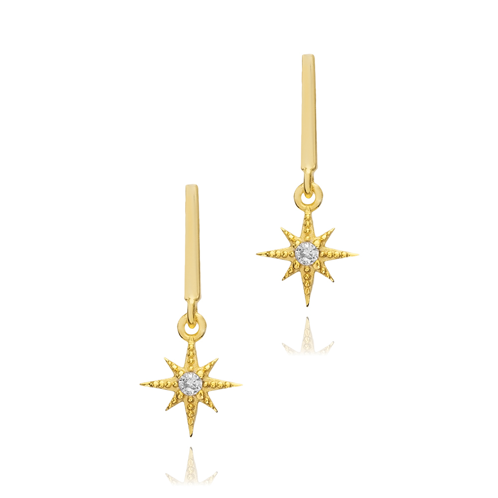 North Star CZ Bar Silver Stud Earrings