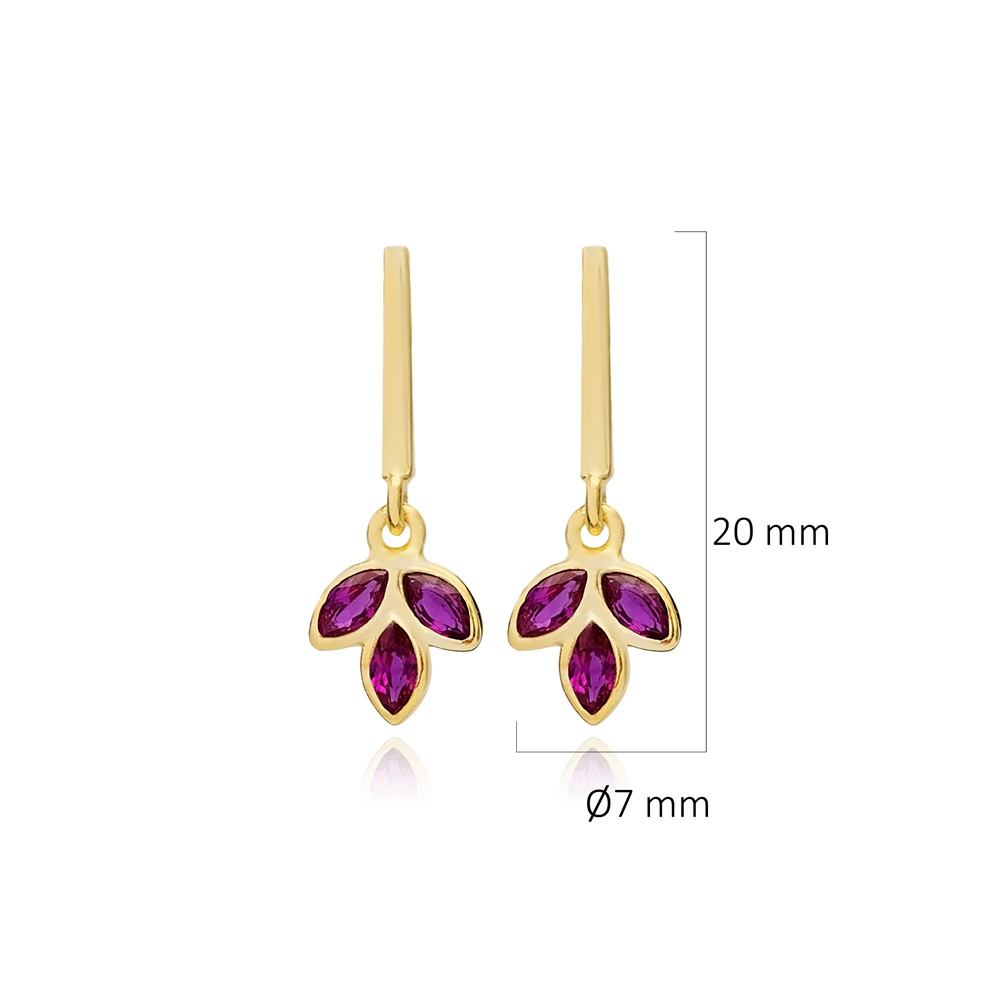 Ruby Cz Flower Bar Silver Stud Earrings