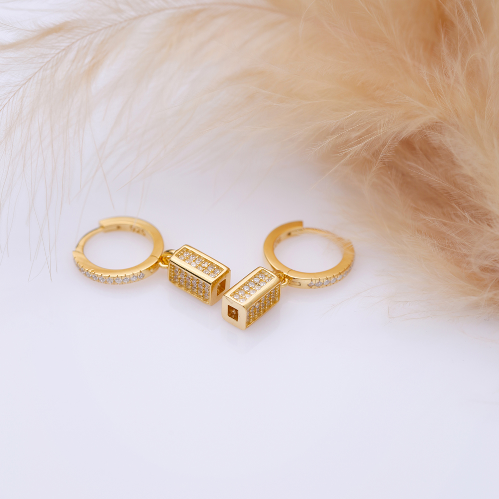 Geometric Shape CZ Stone Dangle Earrings