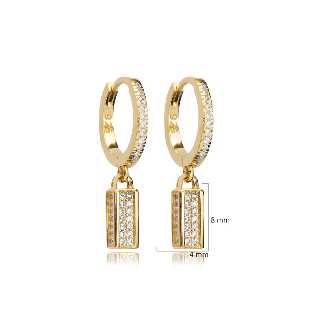 Geometric Design CZ Stone Dangle Earrings