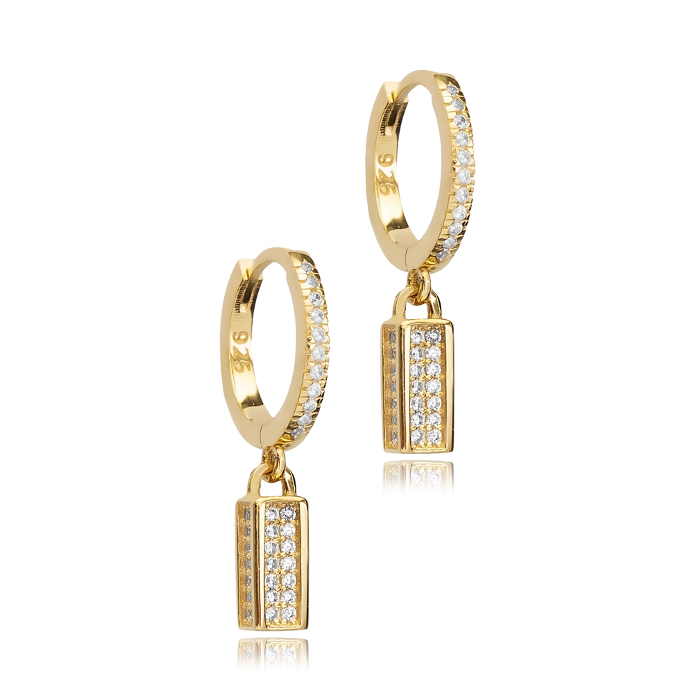 Geometric Design CZ Stone Dangle Earrings