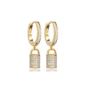 Lock Shape CZ Stone Dangle Earrings