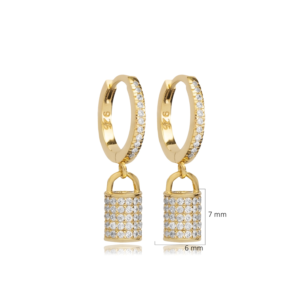 Lock Shape CZ Stone Dangle Earrings