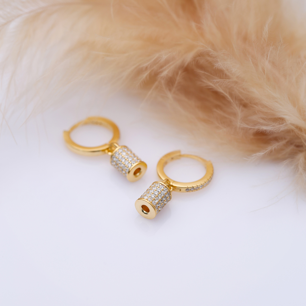 Lock Shape CZ Stone Dangle Earrings