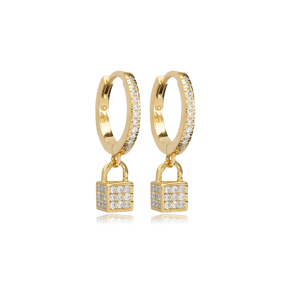 Cube Design CZ Stone Dangle Earrings