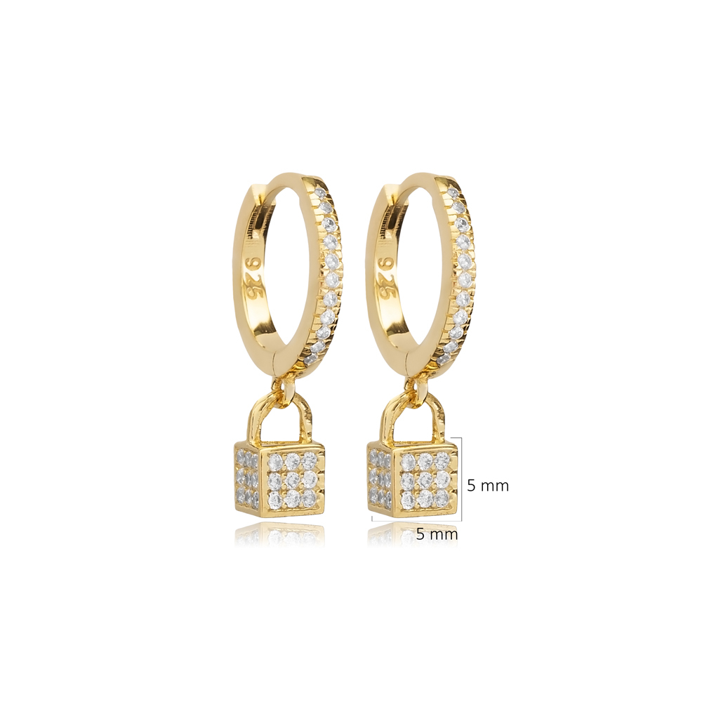 Cube Design CZ Stone Dangle Earrings