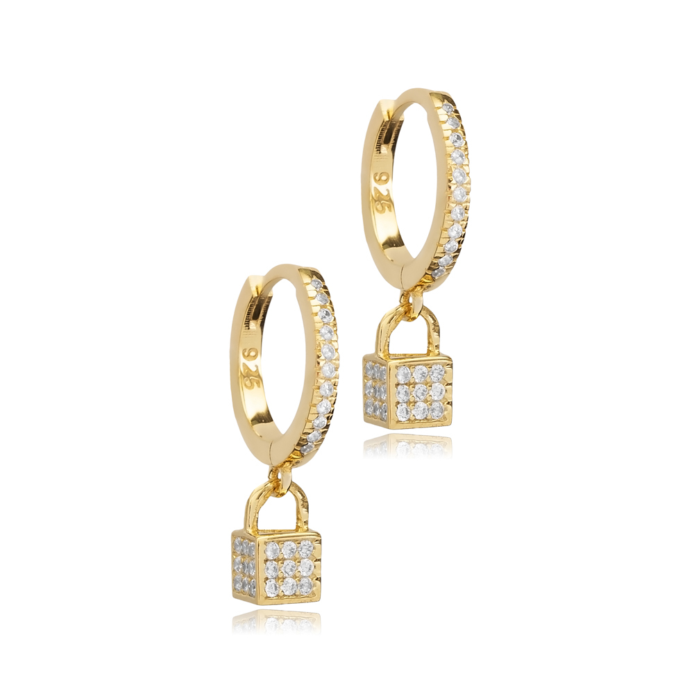 Cube Design CZ Stone Dangle Earrings