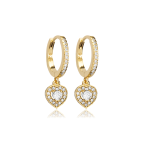 Heart Design CZ Stone Dangle Earrings