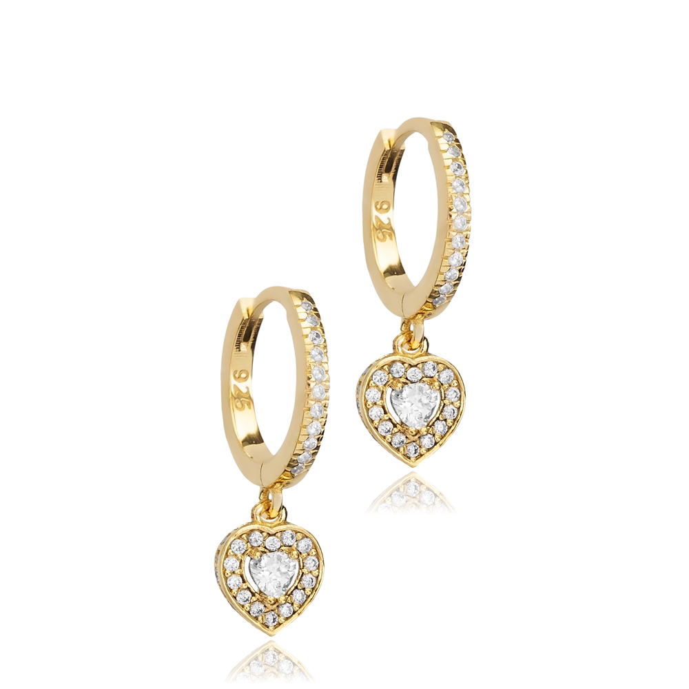 Heart Design CZ Stone Dangle Earrings