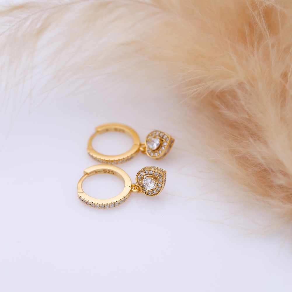 Heart Design CZ Stone Dangle Earrings