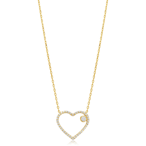 Heart Design CZ Stone Hollow Charm Necklace