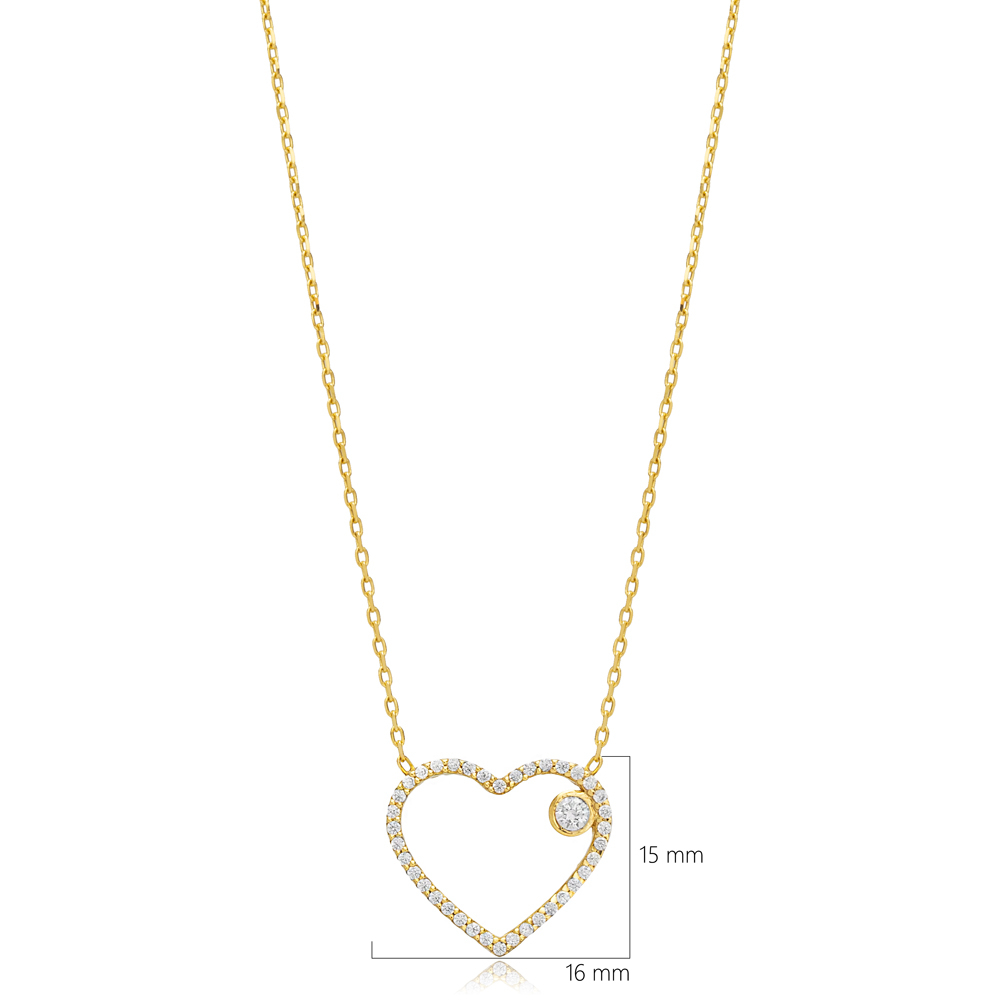 Heart Design CZ Stone Hollow Charm Necklace