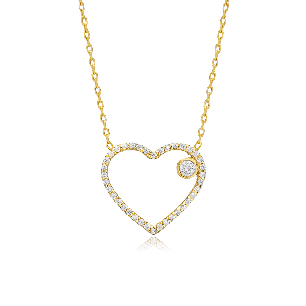 Heart Design CZ Stone Hollow Charm Necklace