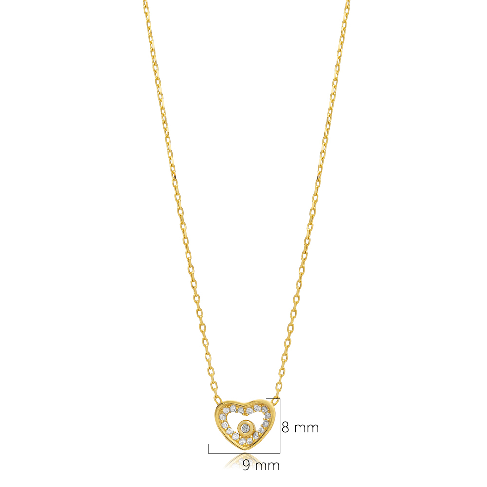 Tiny Heart Design CZ Stone Charm Necklace