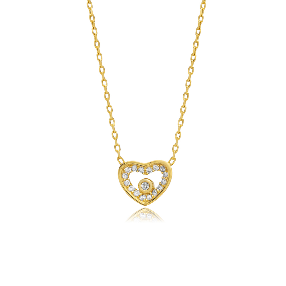 Tiny Heart Design CZ Stone Charm Necklace