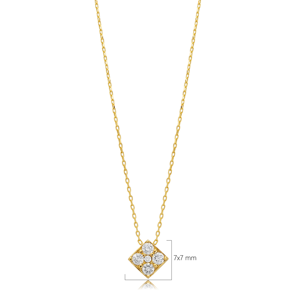 Minimalist Square Design CZ Charm Necklace