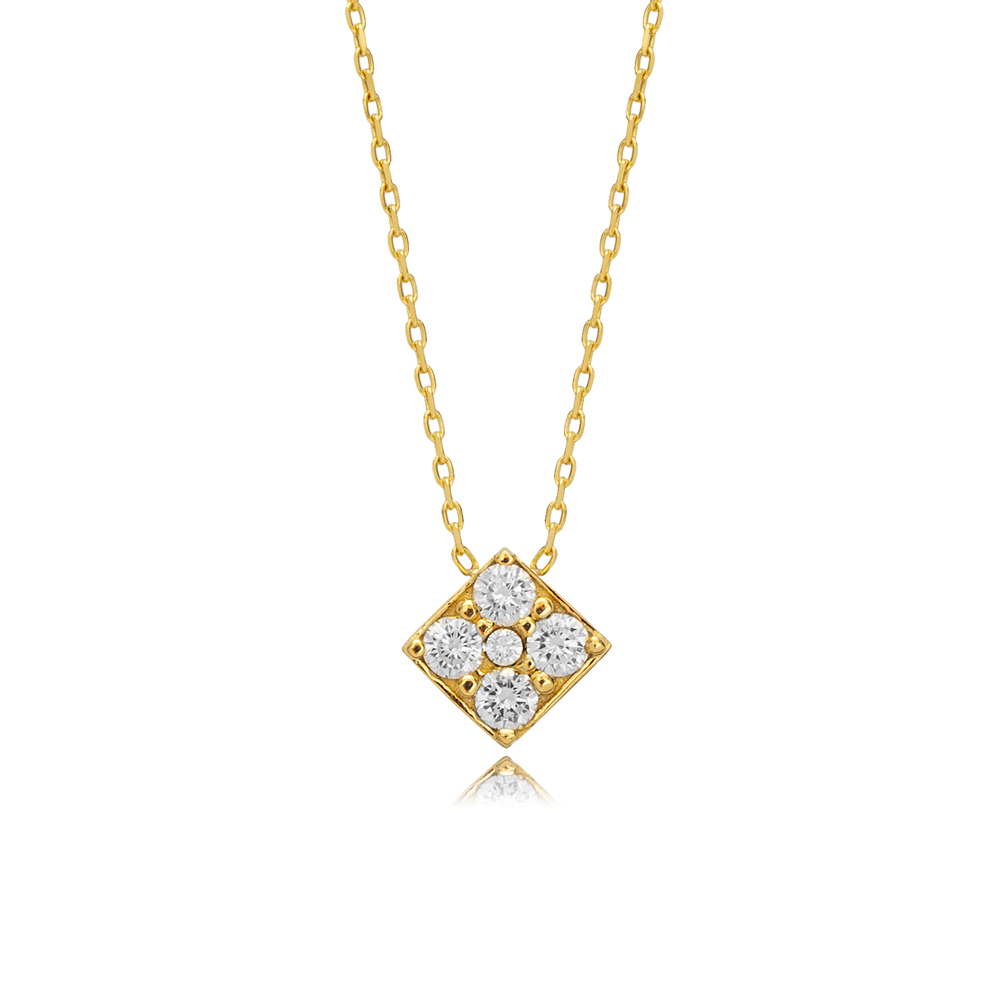 Minimalist Square Design CZ Charm Necklace