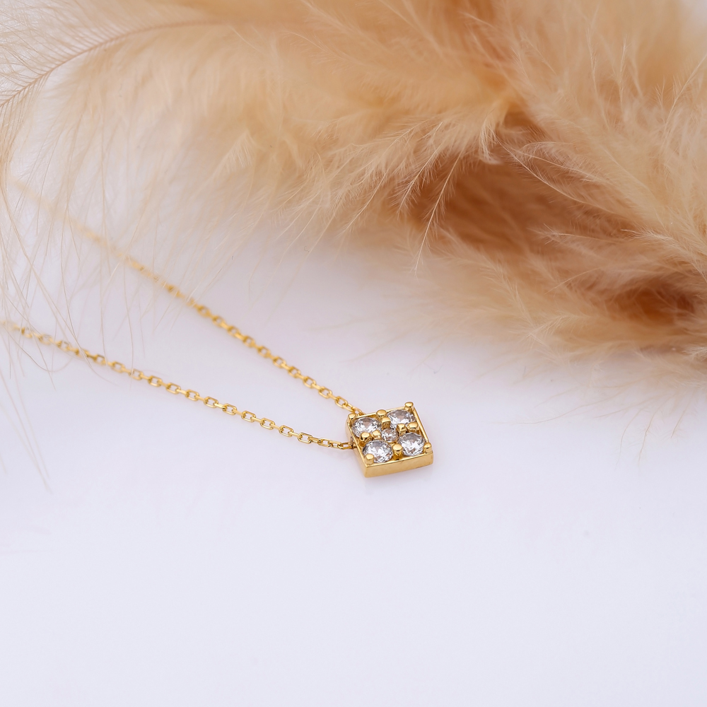 Minimalist Square Design CZ Charm Necklace
