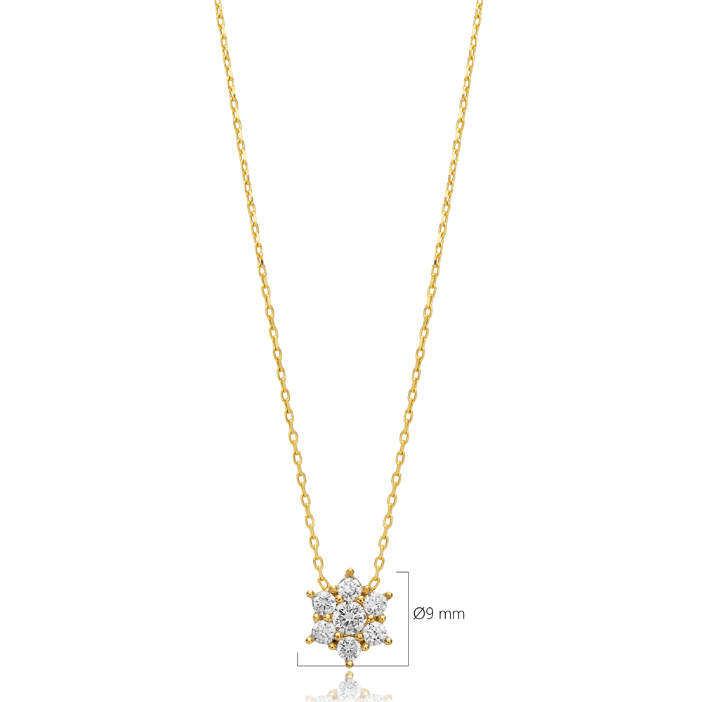 Shiny CZ Flower Design Charm Necklace