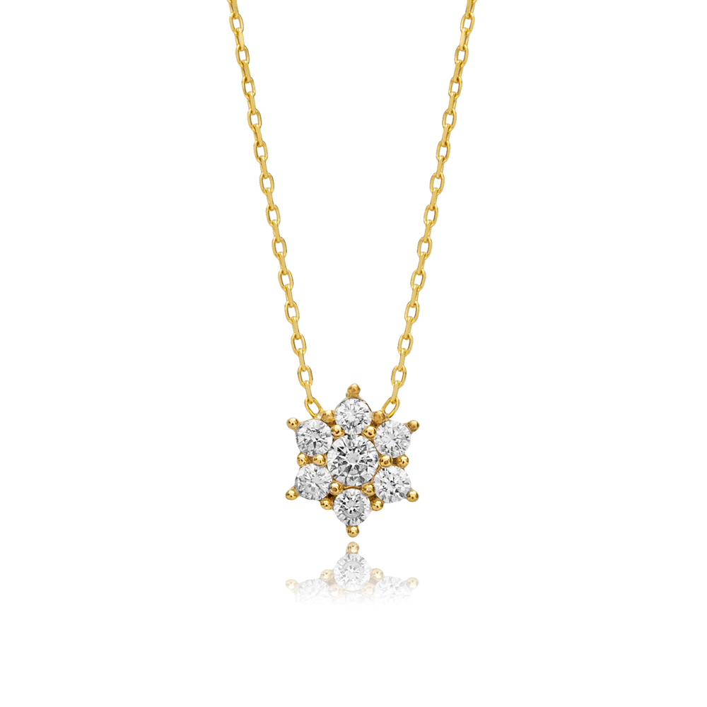 Shiny CZ Flower Design Charm Necklace