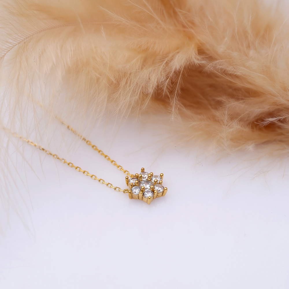 Shiny CZ Flower Design Charm Necklace