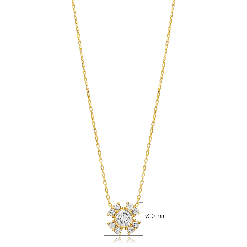 Flower Style CZ Stone Silver Charm Necklace