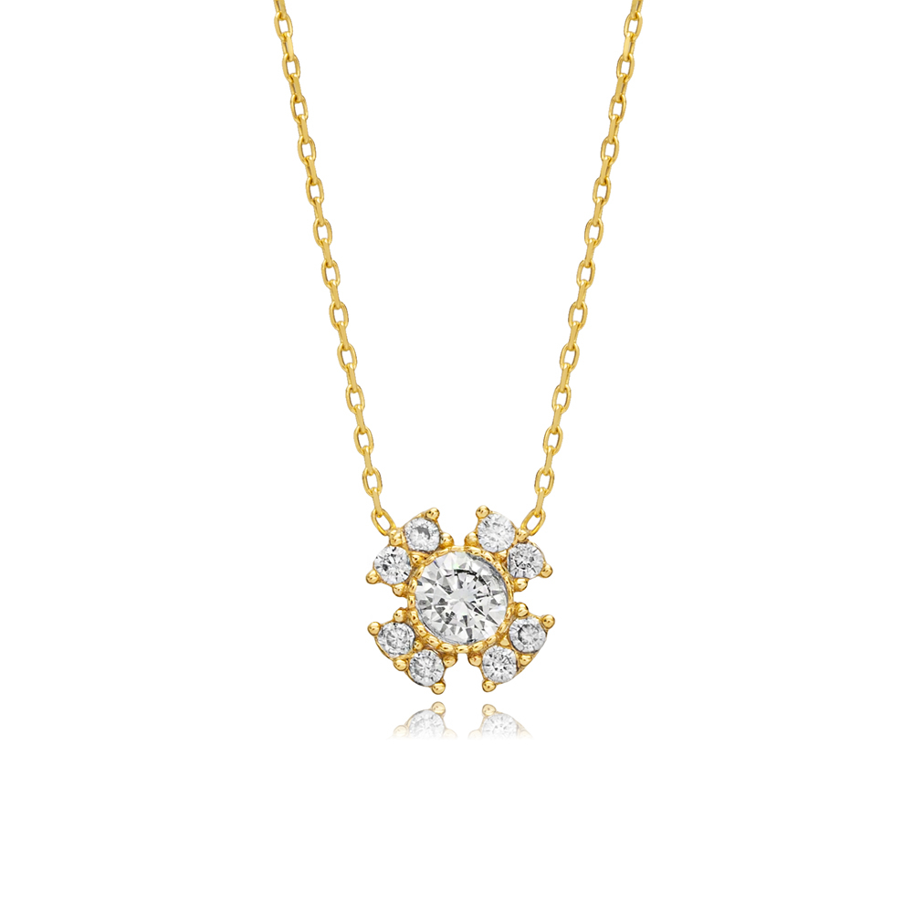 Flower Style CZ Stone Silver Charm Necklace