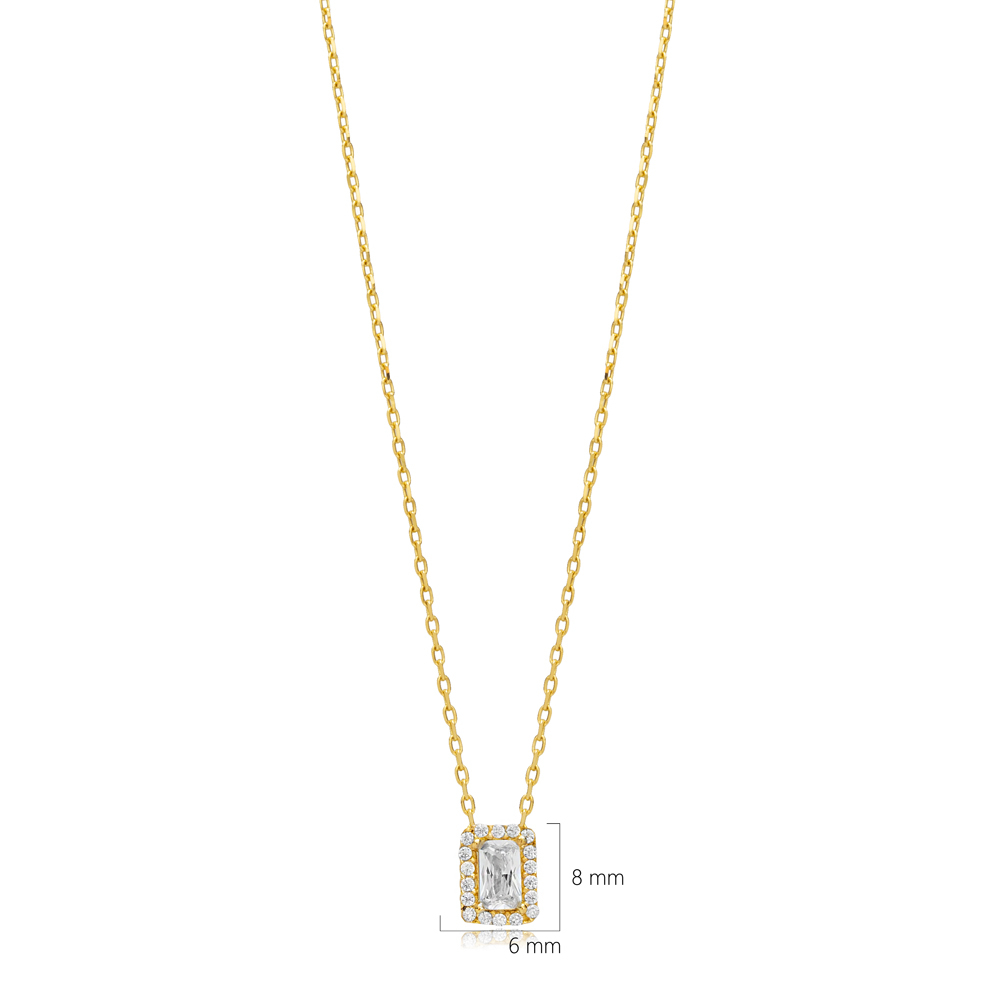 Rectangle Design CZ Stone Charm Necklace