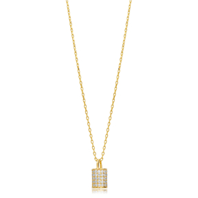 Cylinder Design CZ Stone Charm Necklace