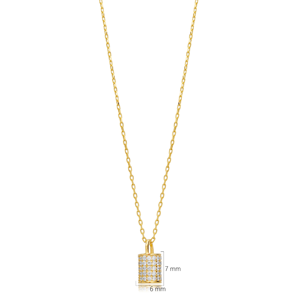 Cylinder Design CZ Stone Charm Necklace