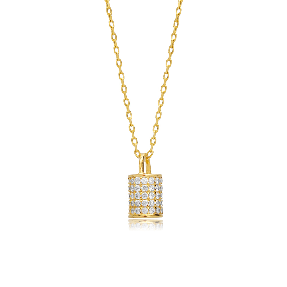 Cylinder Design CZ Stone Charm Necklace