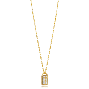 Lock Design CZ Stone Charm Necklace